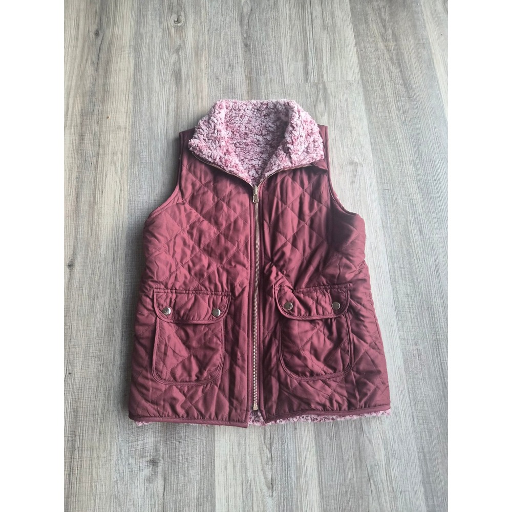 Reborn J Womens Burgundy Quilted Reversible Sherpa Fleece Vest S2007 Small